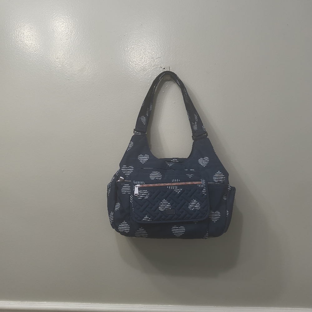 Lug Romper Shoulder Carry-on Travel Tote Blue White Stripes Hearts Travel